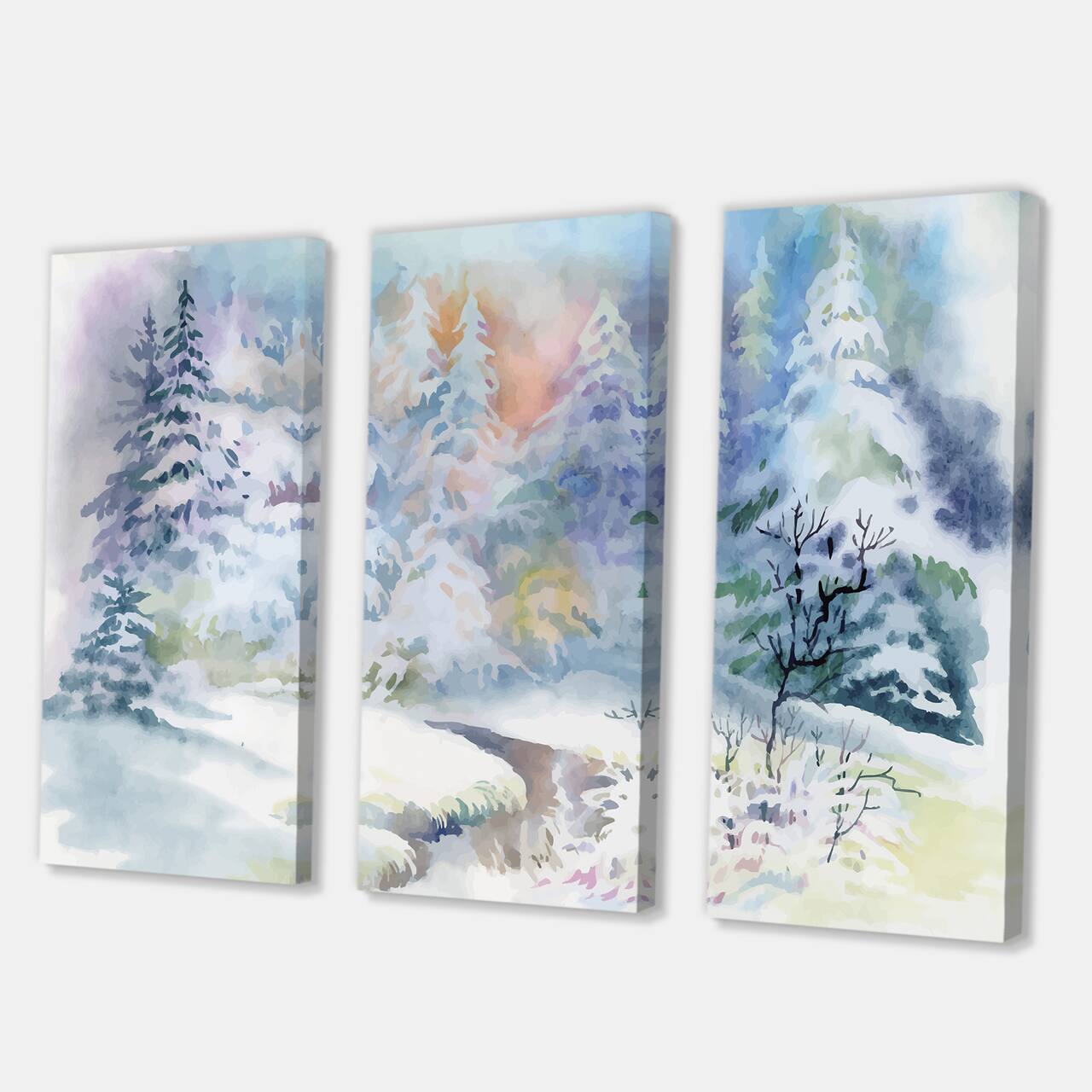 Designart - Winter Landscape With Snowy River I - Traditional Canvas Wall Art Print